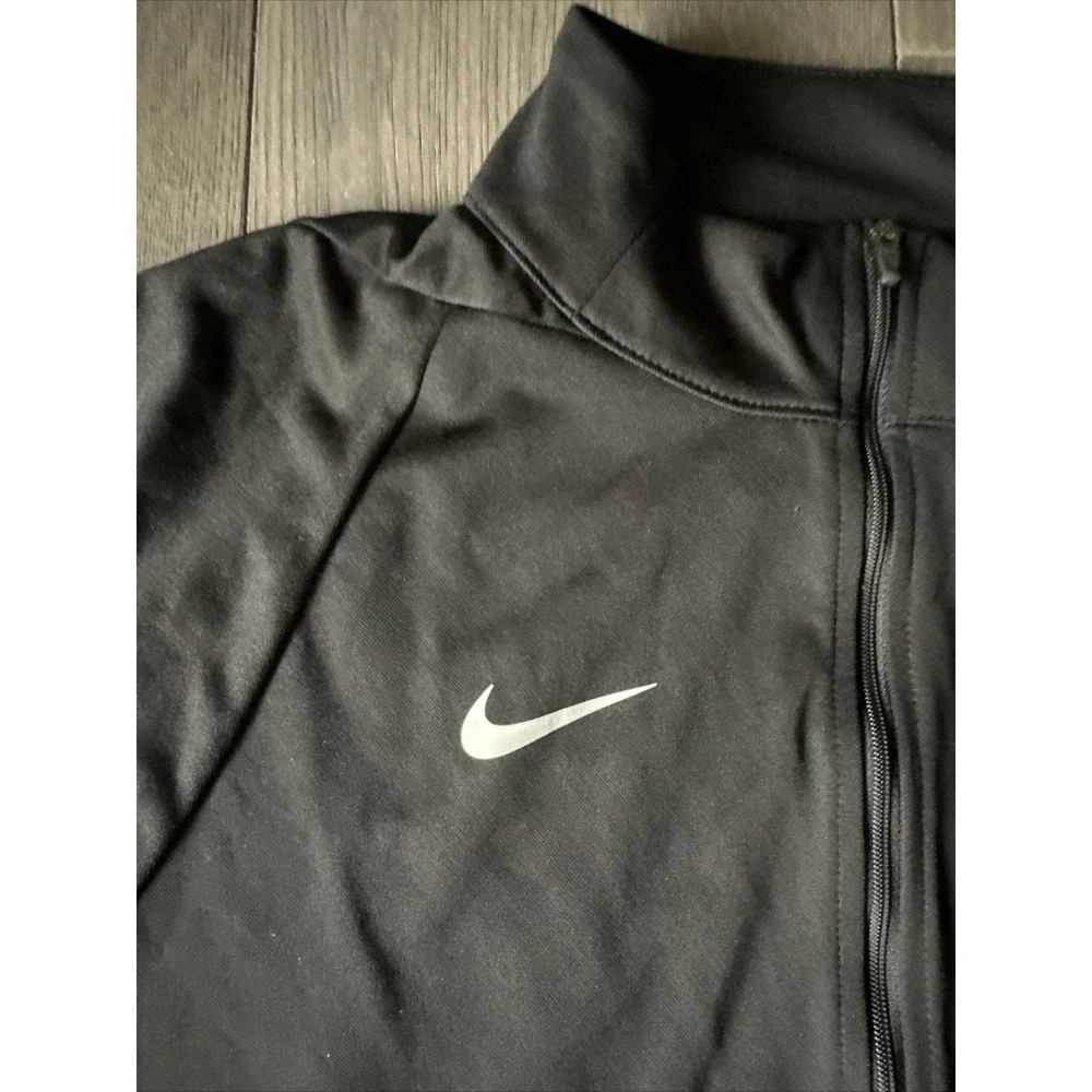 Nike‎ Dri-Fit Jacket Womens Large Black White Swoosh Gym Athletic Track Full Zip